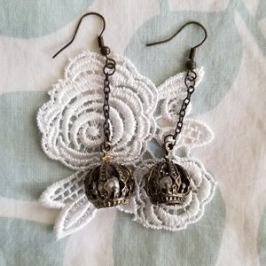 Vintage Caged Pearl Crown Drop Earrings